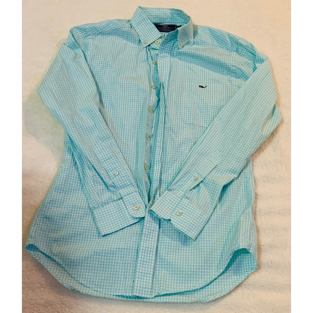 Vineyard Vines Slim Fit Tucker Shirt Mens Small Blue Gingham Check Button Down